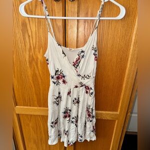 Garage White Floral Spaghetti Strap Dress with Pink and Blue Blossoms